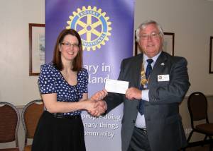 Fiona Dunlop receives a £1,500 cheque from President Fred Housego